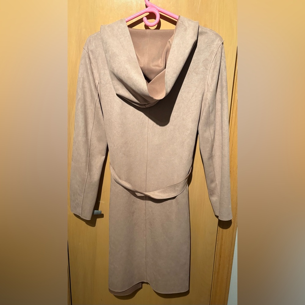 Zara faux suede jacket trench with hood belted lightweight women’s size Small - Picture 6 of 7
